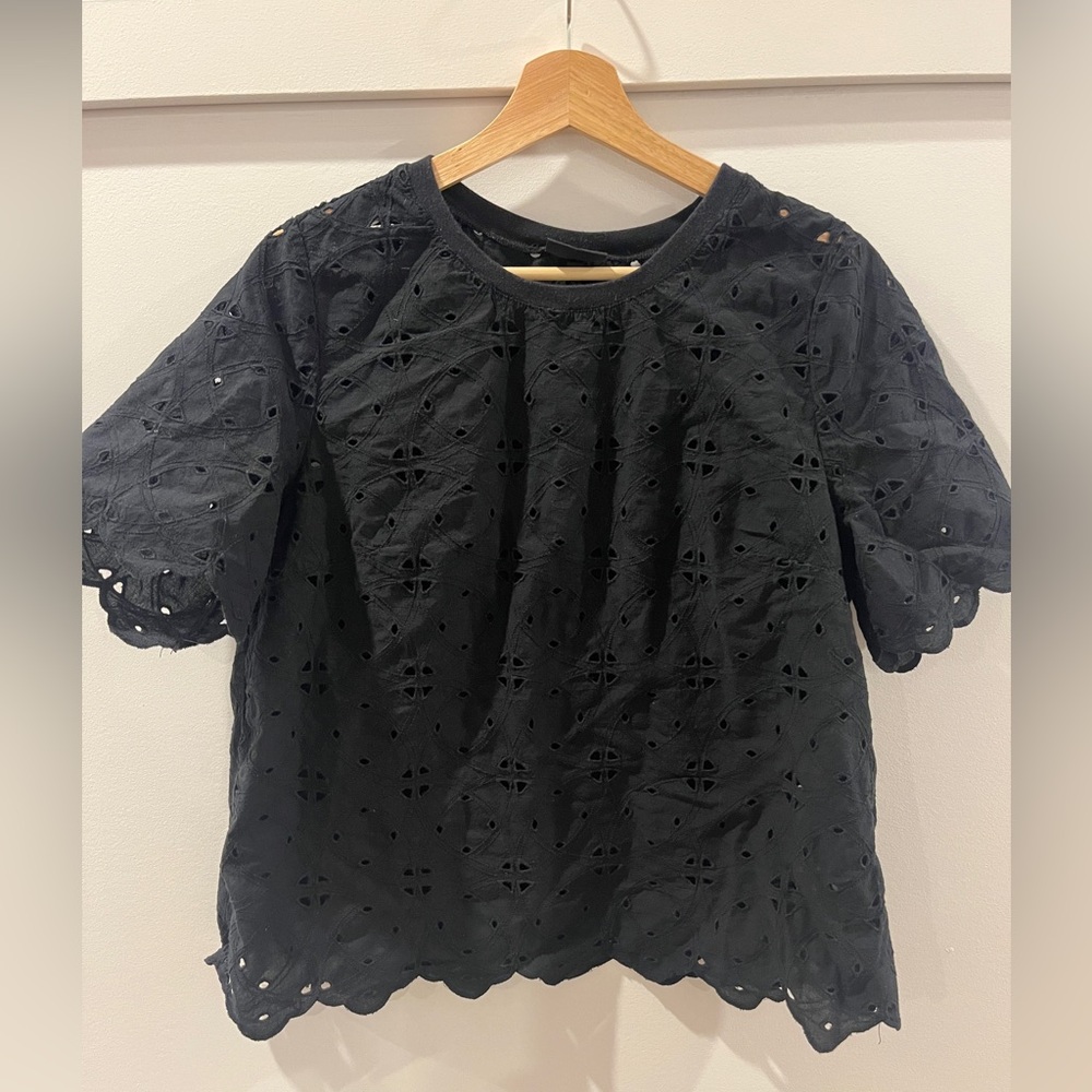 Black cotton eyelet t-shirt